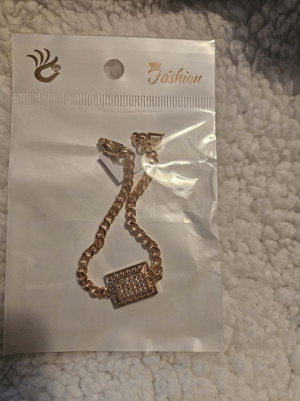 Gold Tone Pave Square Chain Bracelet